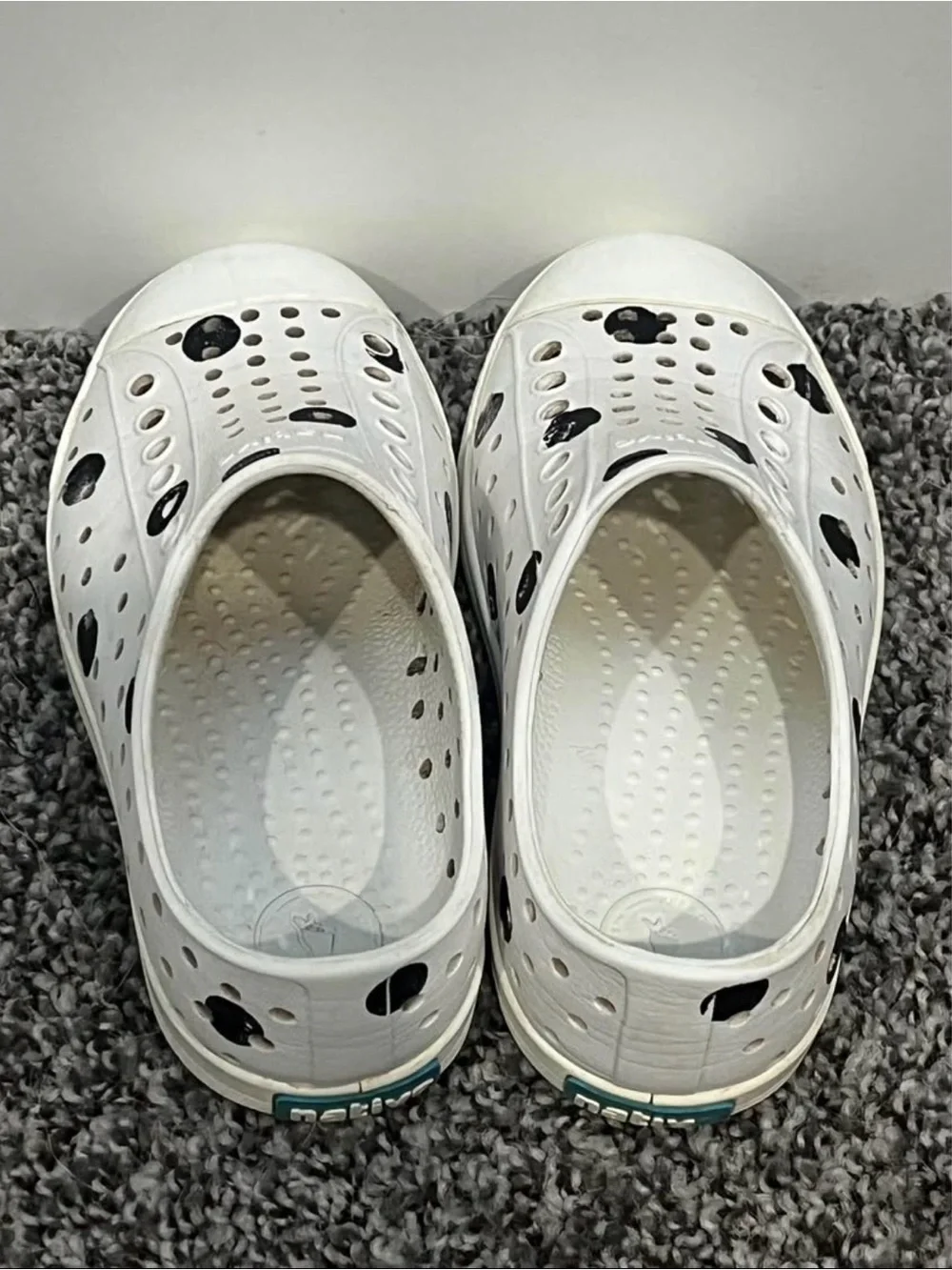 Native Waterproof Kids White Slip-On Perforated Black Dot Sneakers Size J2